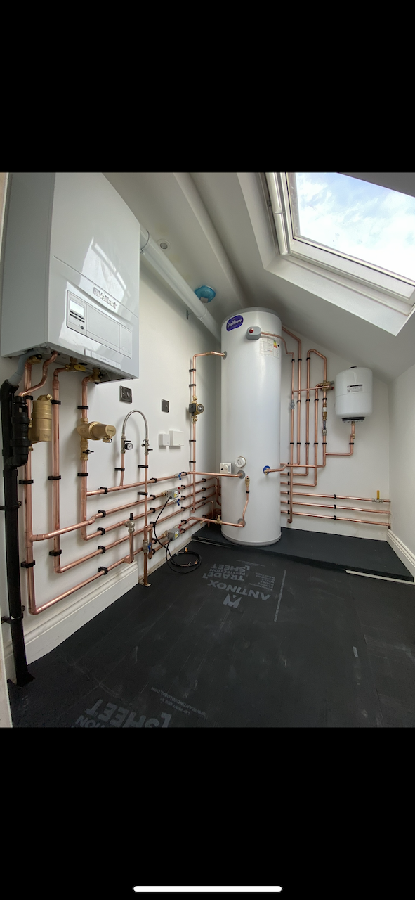 System boiler and unvented cylinder installed