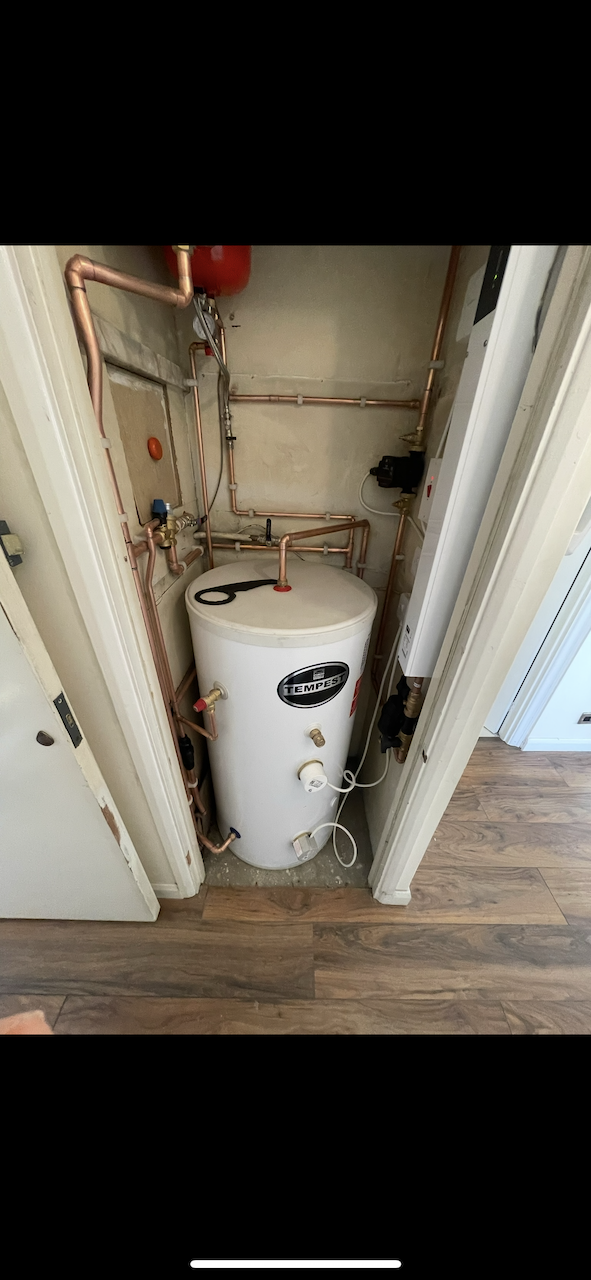 New unvented cylinder and electric boiler installed